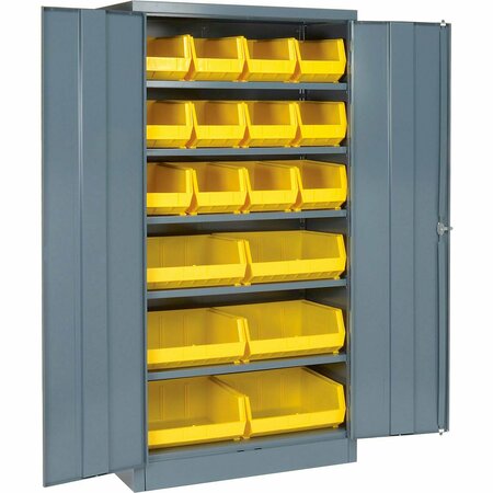GLOBAL INDUSTRIAL Locking Storage Cabinet 36inW X 18inD X 72inH With 18 Yellow Shelf Bins and 5 Shelves Assembled 500438